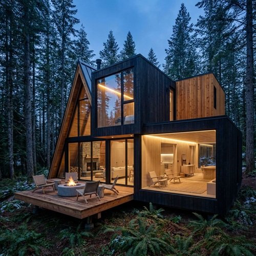 AI Image: Luxurious Wooden Cabin in the Forest