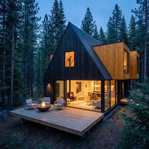 AI Image: Luxurious Wooden Cabin in the Forest
