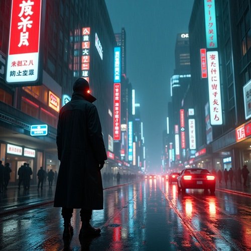 AI Image: Cyberpunk Neon Rain Reverie