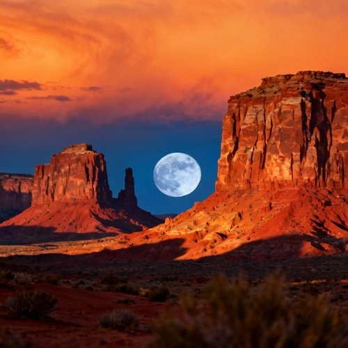 AI Image: Huge Moon Shines Down on National Park