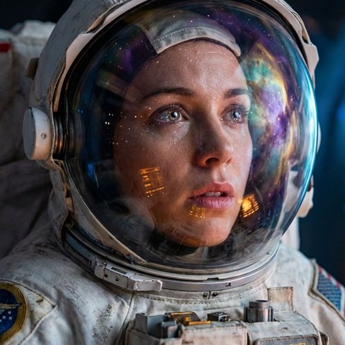 AI Image: Female Astronaut in Unknown Dreamlike Galaxies