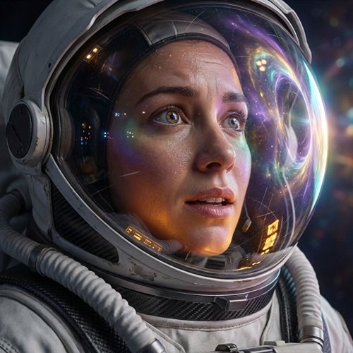 AI Image: Female Astronaut in Unknown Dreamlike Galaxies