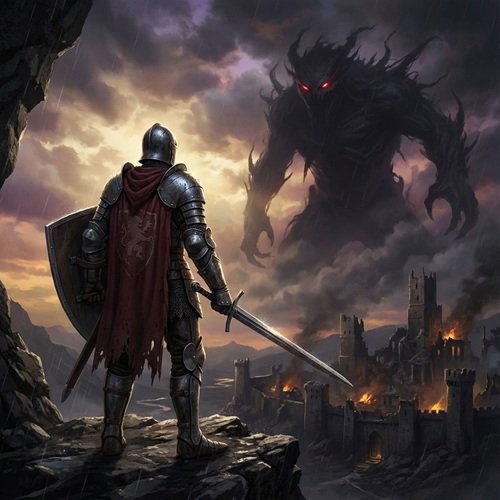 AI Image: Brave Knight Faces a Giant Monster