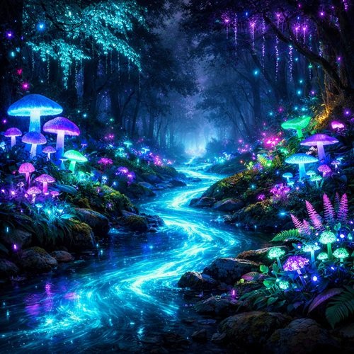 AI Image: Glowing River in the Enchanted Forest