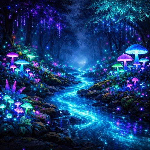 AI Image: Glowing River in the Enchanted Forest