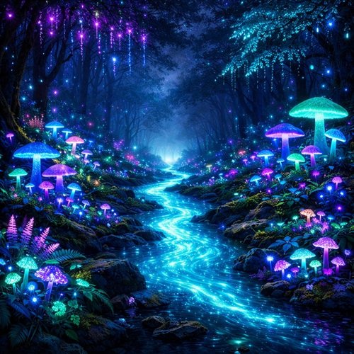 AI Image: Glowing River in the Enchanted Forest