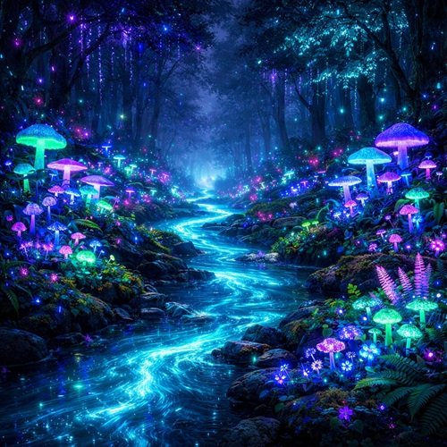 AI Image: Glowing River in the Enchanted Forest