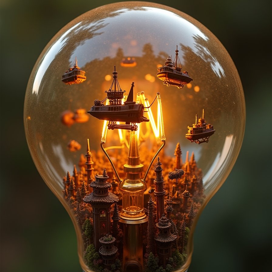 AI Image: Small World Inside a Light Bulb