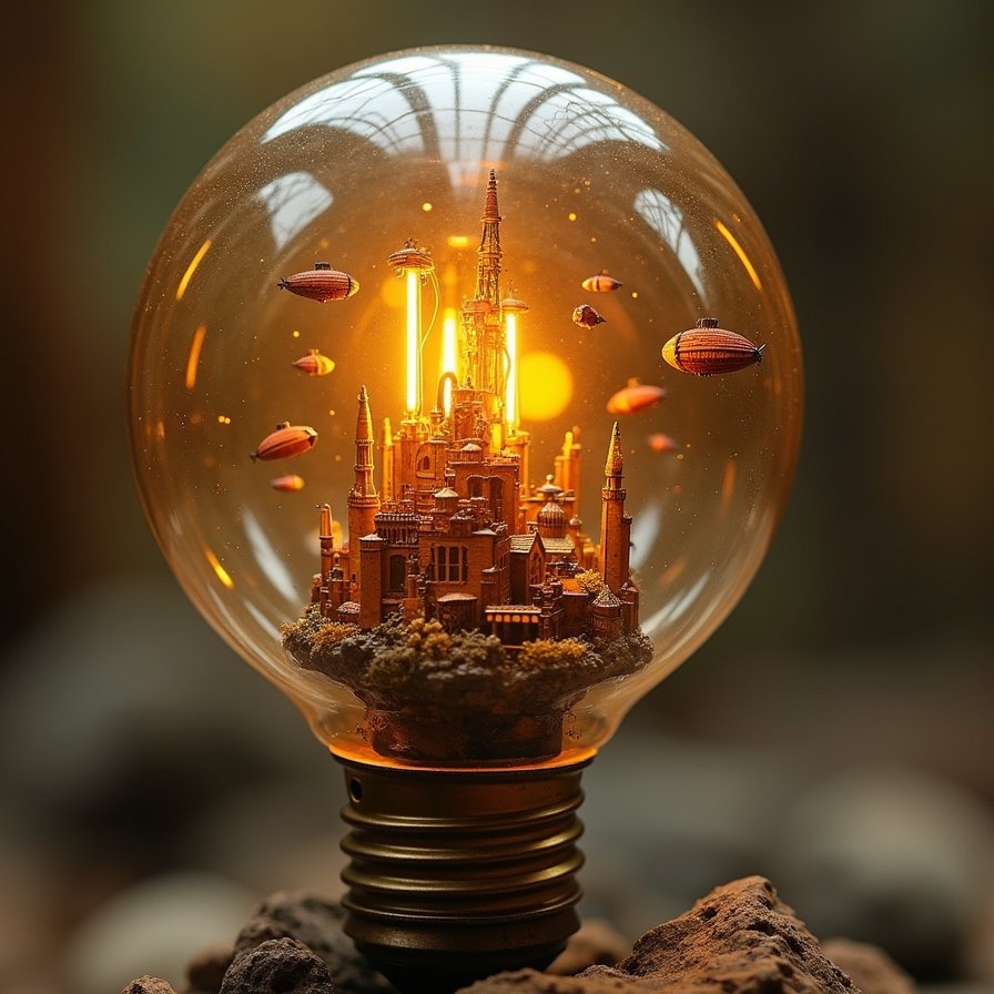 AI Image: Small World Inside a Light Bulb