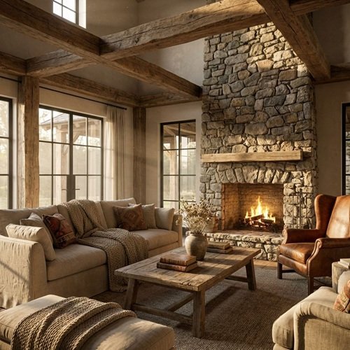 Prompt for AI Image: Rustic Country House Living Room