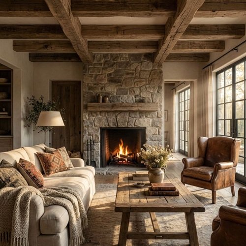 Prompt for AI Image: Rustic Country House Living Room