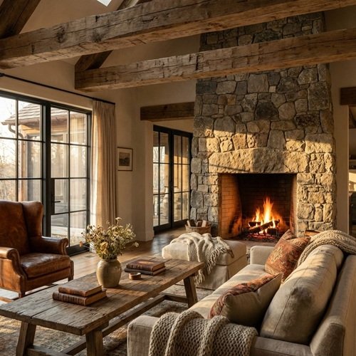 Prompt for AI Image: Rustic Country House Living Room