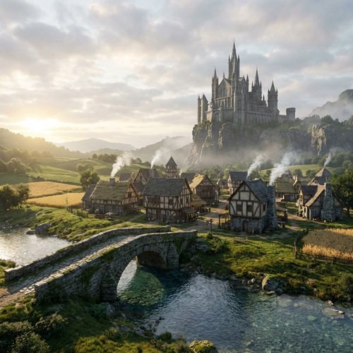 AI Image: Impressive Panoramic Shot of a Medieval Landscape