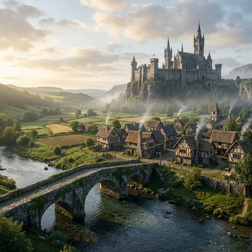 AI Image: Impressive Panoramic Shot of a Medieval Landscape