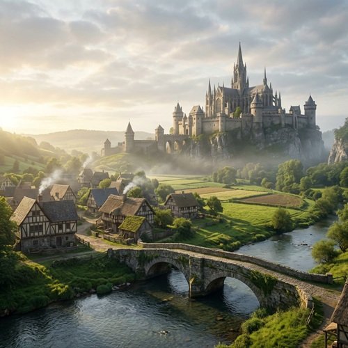 AI Image: Impressive Panoramic Shot of a Medieval Landscape