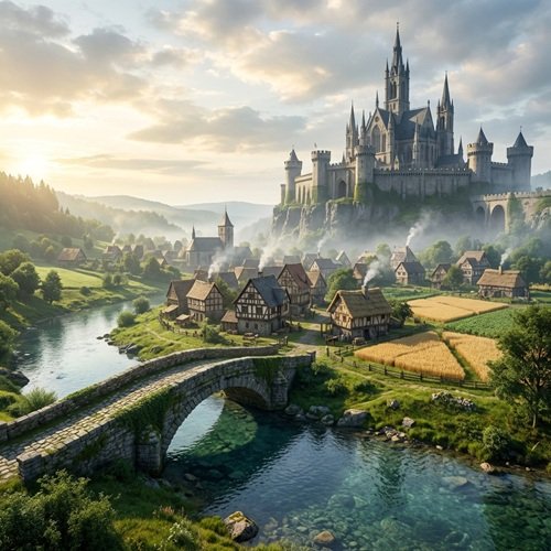 AI Image: Impressive Panoramic Shot of a Medieval Landscape